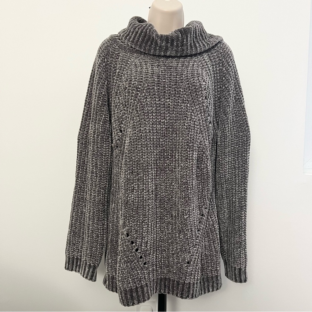 Chenille Knit Sweater‎ Cowl Neck Green Size XL Mia + Tess Long Sleeve